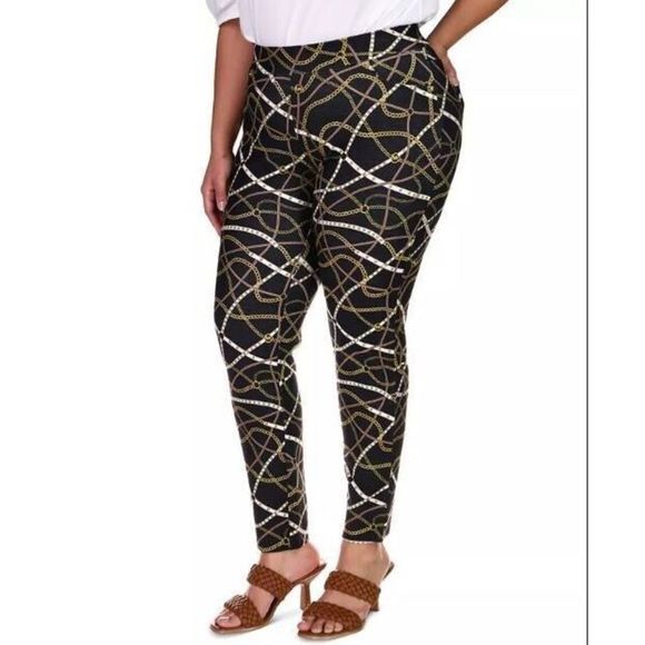 Michael Kors Women's Sz 3X Black/Bone Gold Chain Logo Print Stretch Leggings $78 - Picture 13 of 13